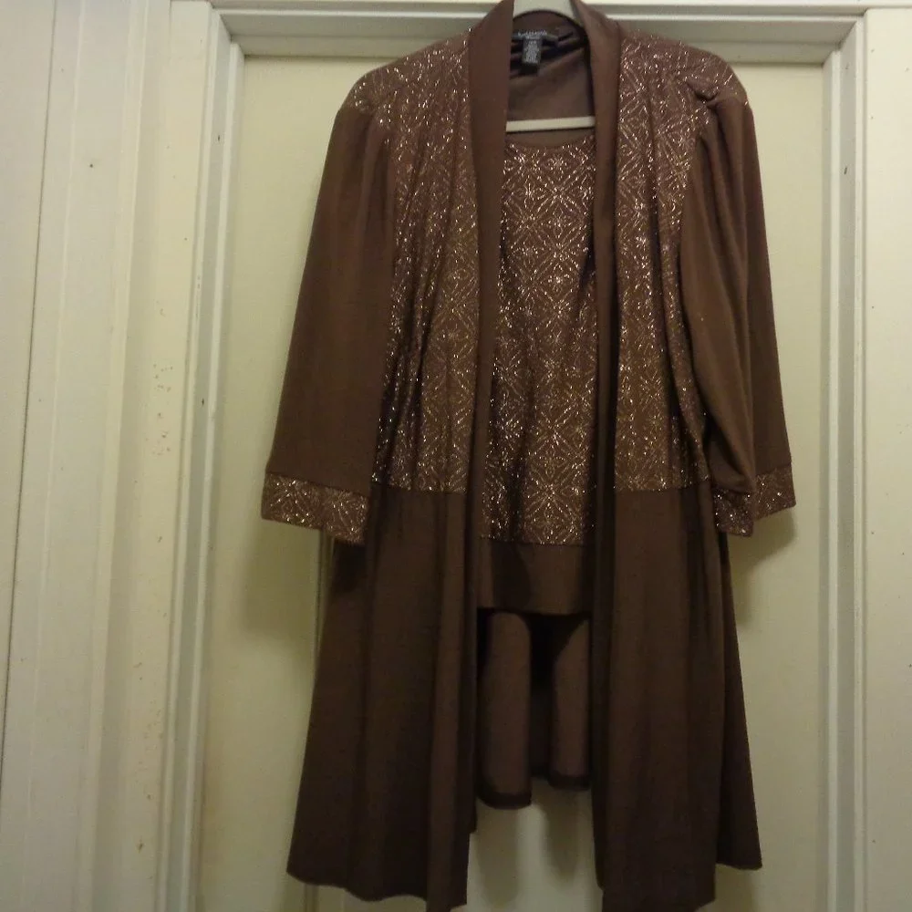 NIGHTLIFE R & M RICHARDS BROWN GOLD GLITTER TOP & JACKET CONNECTED 18 W
